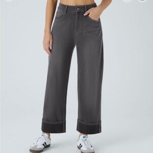 Halara flex high waisted multiple pockets rolled hem wide leg stretchy jeans